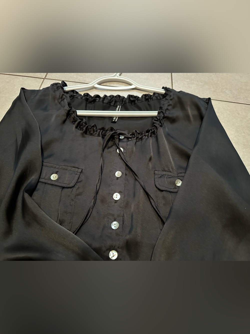 Black Ruffle-Neck Button Blouse - Picture 5 of 6
